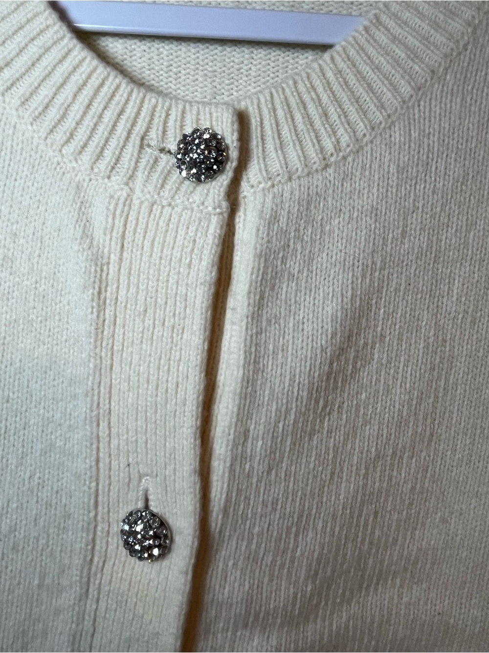 Tory Burch Cream Crystal-Button Knit Cardigan Wool Preppy L - Picture 7 of 11
